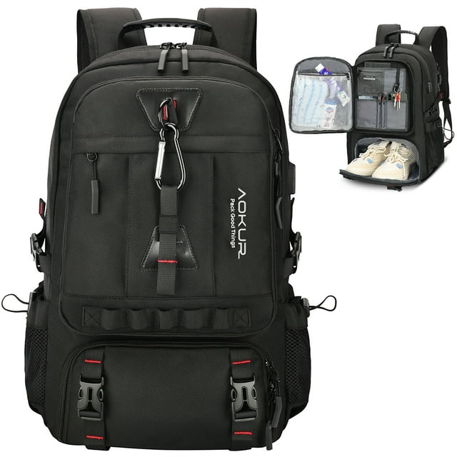 Men travel backpack 50L hiking trekking backpack waterproof 17 inch Laptop  Backpack Business Backpack with Separate Shoe Bag