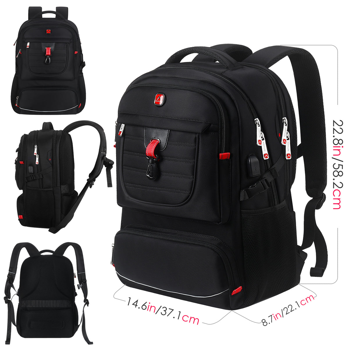 aokur Black Backpack for Men, Minimalist 15.6 Laptop Backpack