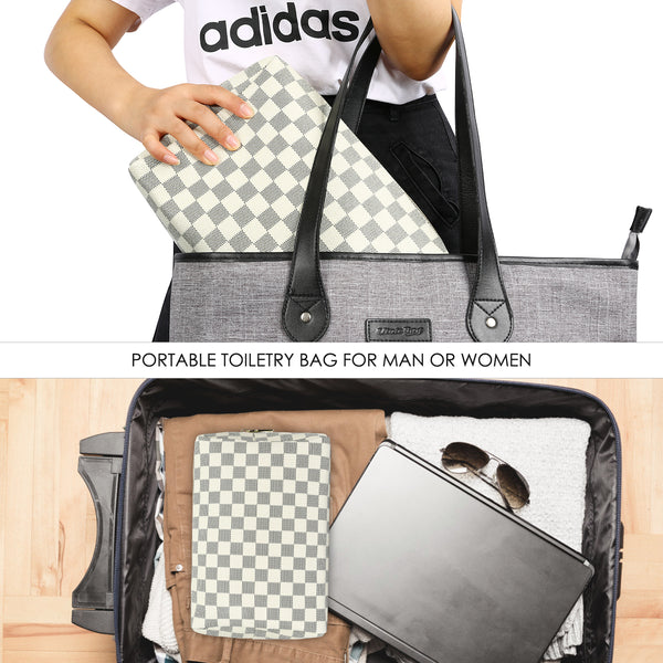 Aokur Makeup Bag Cosmetic Bag Travelling Checkered Make Up Bag Organizer for Women Girls Reusable Toiletry Bags