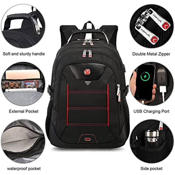 Aokur Extra Large 55L Travel Backpack for Men Women, 17.3 inch RIFD Safe Carry on Bag, TSA Friendly Business Computer Backpack with USB Charging Port Black