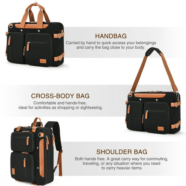 Canvas Backpack Messenger Bag for Men/Women Fits 15.6 Inch Laptop, Convertible Business Briefcases Hybrid Multi-Functional Shoulder Bag Travel Rucksack Black