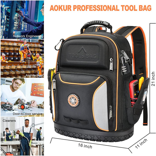 Aokur Tool Bag Backpack for Men, Durable Heavy Duty 1680D Electrician Backpack with 78 Pockets for Hand Tools, Waterproof Tool Storage & Organizer for Contractor, Plumber, HVAC, Cable Repairman