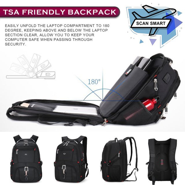 Vsearch Backpack for Men Women, TSA Friendly Airline Approved Travel Business Laptop Backpacks with USB Charging Port, Water Resistant College School Backpack Fits 15.6 Laptop, Black