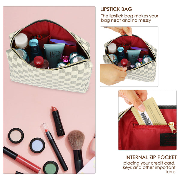 Aokur Makeup Bag Cosmetic Bag Travelling Checkered Make Up Bag Organizer for Women Girls Reusable Toiletry Bags
