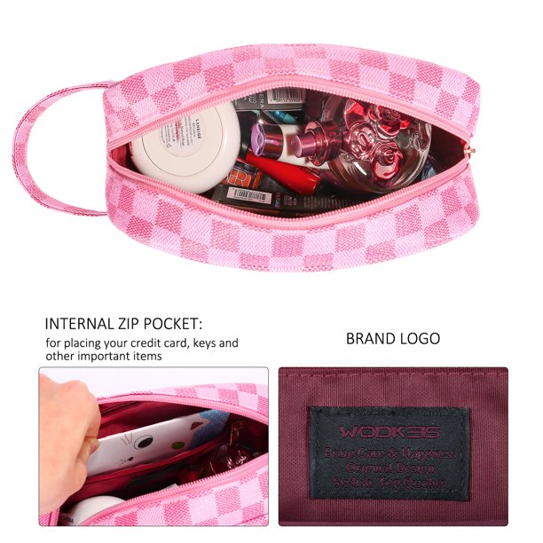 Aokur Makeup Bag Cosmetic Bag Travelling Checkered Make Up Bag Organiz
