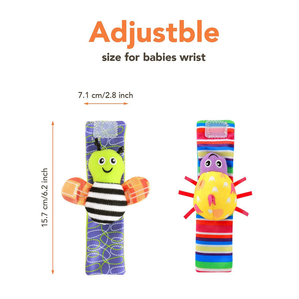 Baby Foot Finder & Wrist Rattle, Sensory Learning Toys for Infants Developmental, Unisex Newborn Socks Butterfly Bugs Set for 0-3, 3-6, 6-12 Months Babies