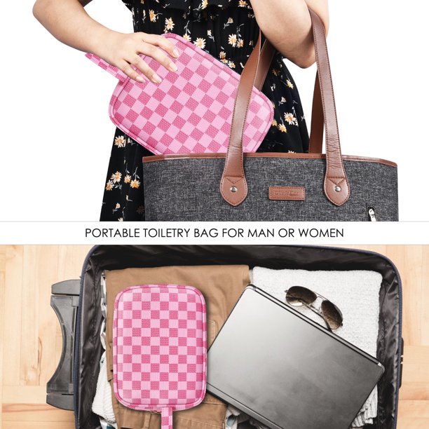 Aokur Makeup Bag Checkered Cosmetic Bag Large Travel Toiletry